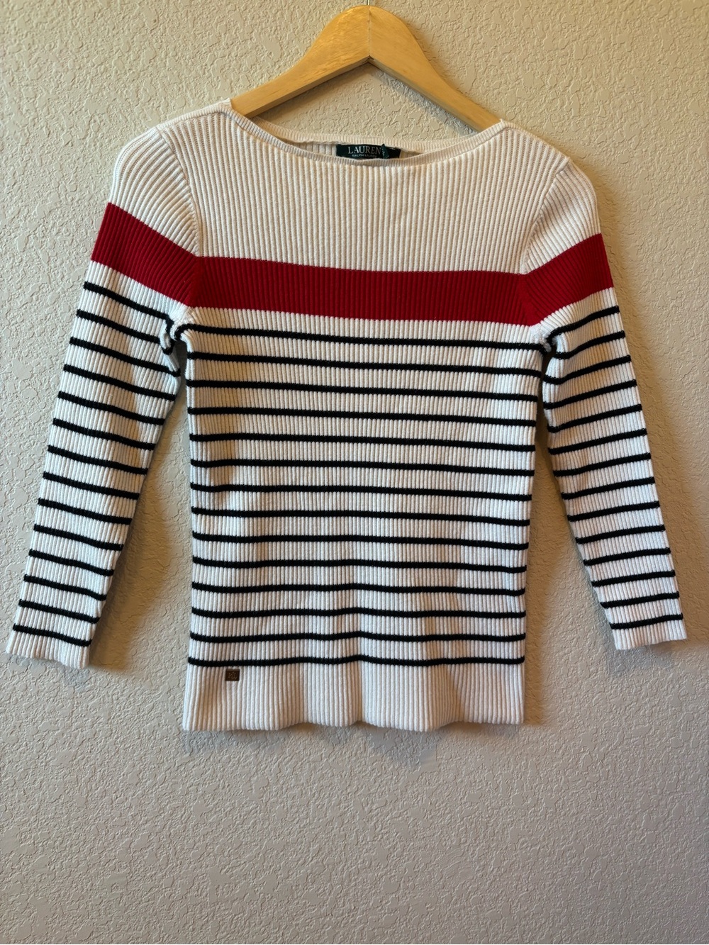 Lauren Ralph Lauren striped Boatneck Sweater Quarter Sleeve Size Medium